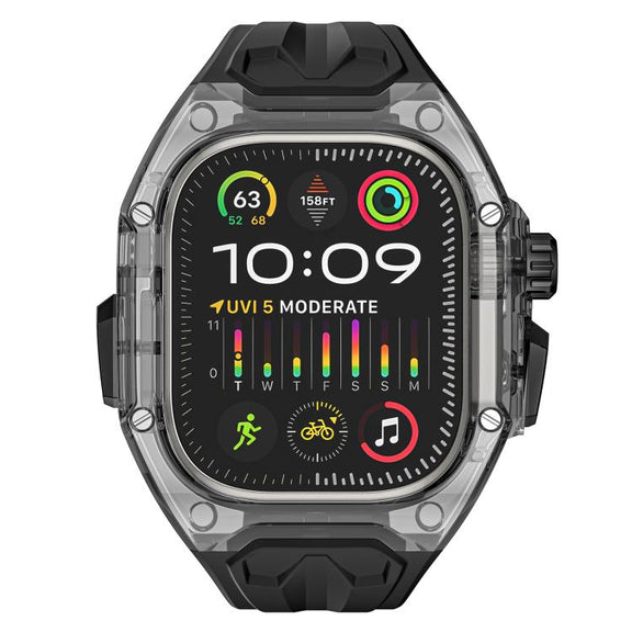For Apple Watch 42mm / 41mm / 40mm / 38mm Kalebol Glacier Integrated Transparent Silicone Strap(Black Transparent Black)
