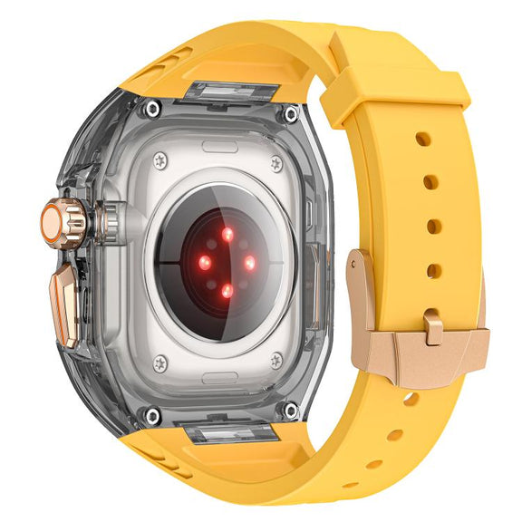 For Apple Watch 42mm / 41mm / 40mm / 38mm Kalebol Glacier Integrated Transparent Silicone Strap(Yellow Transparent Black)