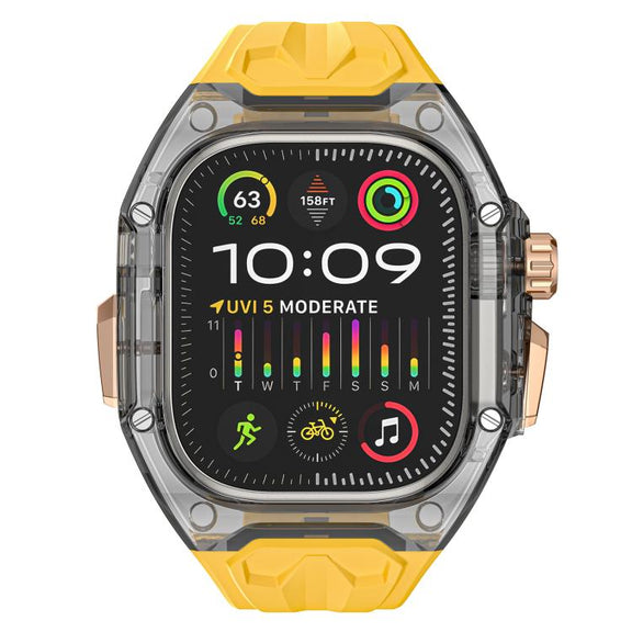 For Apple Watch 42mm / 41mm / 40mm / 38mm Kalebol Glacier Integrated Transparent Silicone Strap(Yellow Transparent Black)