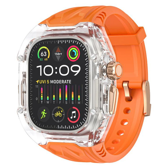 For Apple Watch Ultra 2 / 1 49mm Kalebol Glacier Integrated Transparent Silicone Strap(Orange Transparent)