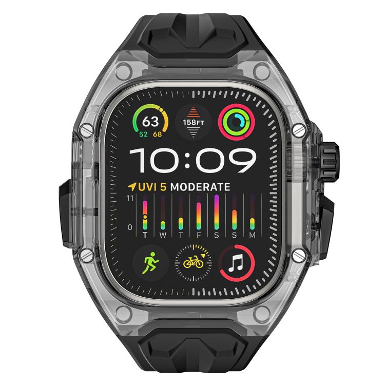 For Apple Watch Ultra 2 / 1 49mm Kalebol Glacier Integrated Transparent Silicone Strap(Black Transparent Black)