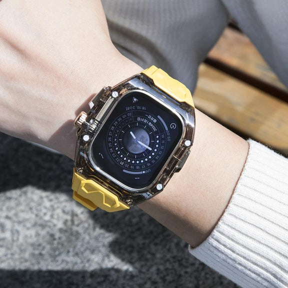 For Apple Watch Ultra 2 / 1 49mm Kalebol Glacier Integrated Transparent Silicone Strap(Yellow Transparent Black)