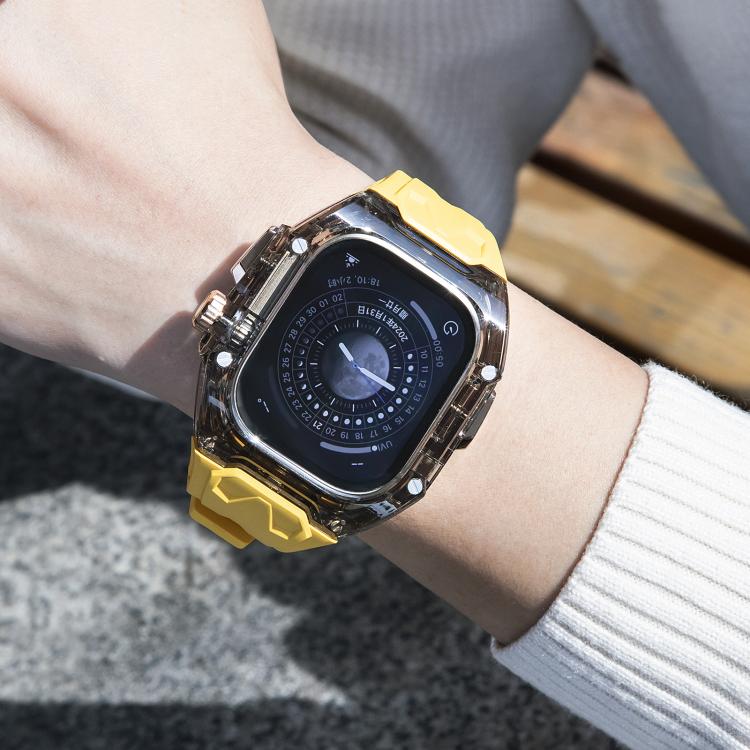 For Apple Watch Ultra 2 / 1 49mm Kalebol Glacier Integrated Transparent Silicone Strap(Yellow Transparent Black)