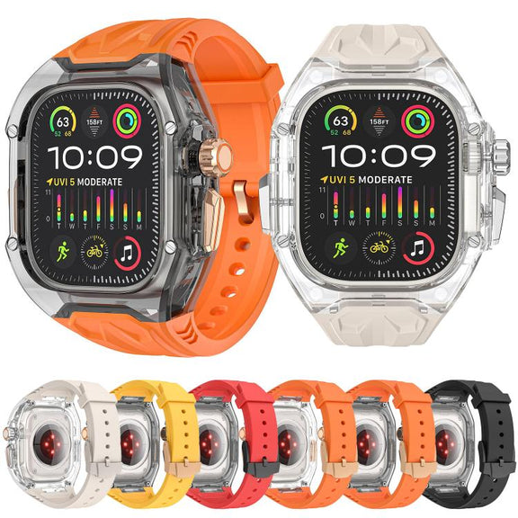 For Apple Watch 46mm / 45mm / 44mm / 42mm Kalebol Glacier Integrated Transparent Silicone Strap(Red Transparent Black)