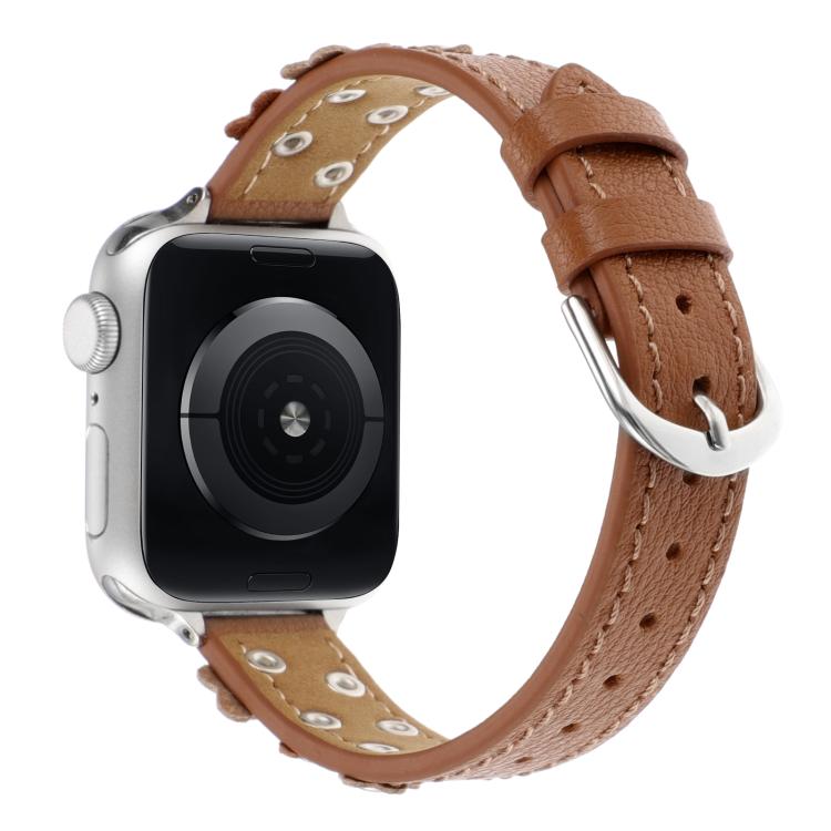 For Apple Watch 46mm / 49mm / 45mm / 44mm Kalebol Studded Flower Leather Strap(Brown) - free shipping - PMC TechLife - Order now!