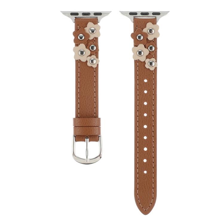 For Apple Watch 46mm / 49mm / 45mm / 44mm Kalebol Studded Flower Leather Strap(Brown) - free shipping - PMC TechLife - Order now!