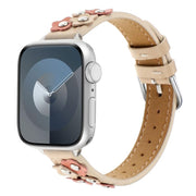 For Apple Watch 42mm / 41mm / 40mm / 38mm Kalebol Studded Flower Leather Strap(Milk Apricot)
