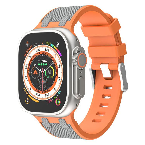 For Apple Watch 46mm / 49mm / 45mm / 44mm Kalebol Farmhouse Oak Silicone Strap(Orange + Grey)