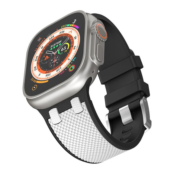 For Apple Watch 46mm / 49mm / 45mm / 44mm Kalebol Farmhouse Oak Silicone Strap(Black + White)