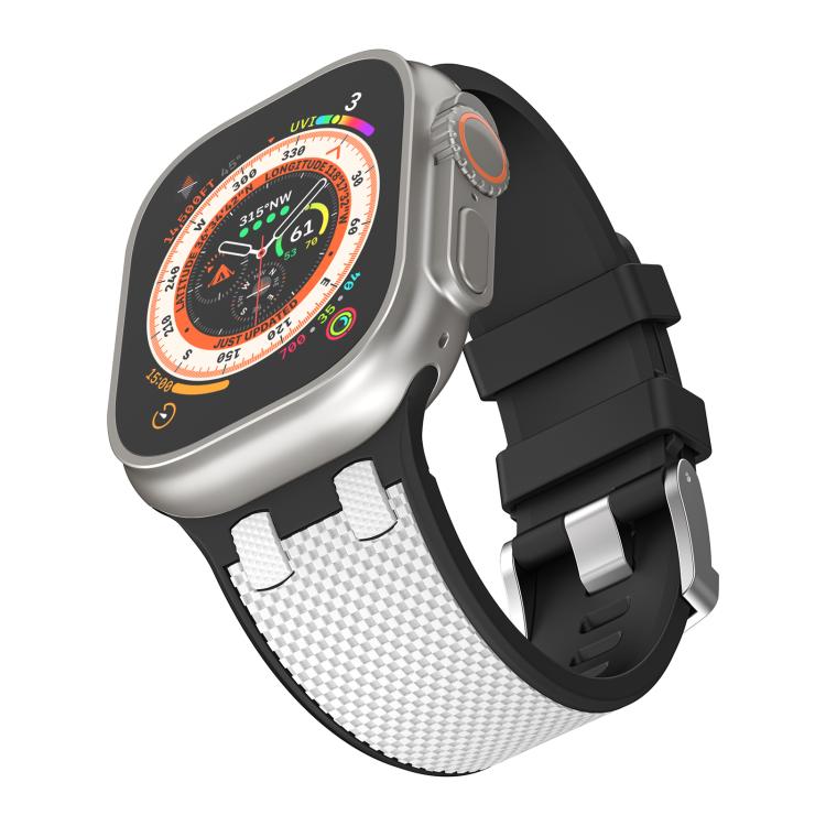 For Apple Watch 46mm / 49mm / 45mm / 44mm Kalebol Farmhouse Oak Silicone Strap(Black + White)