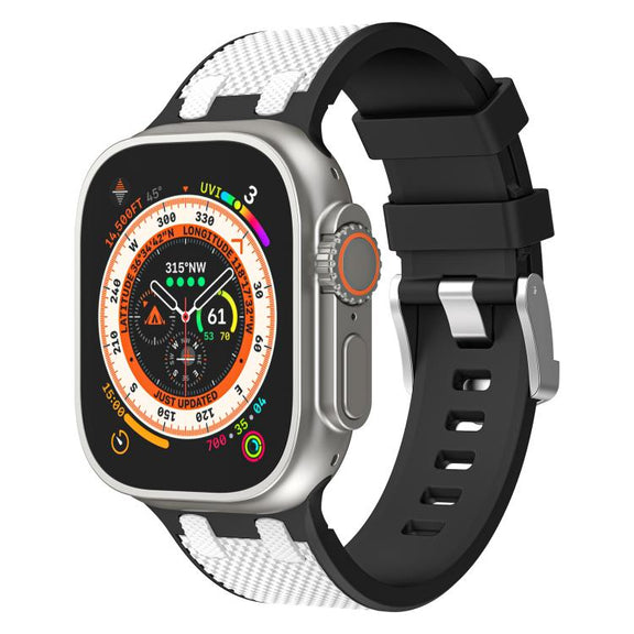 For Apple Watch 46mm / 49mm / 45mm / 44mm Kalebol Farmhouse Oak Silicone Strap(Black + White)