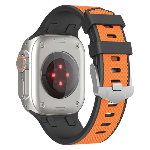 For Apple Watch 46mm / 49mm / 45mm / 44mm Kalebol Farmhouse Oak Silicone Strap(Black + Orange)