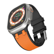 For Apple Watch 46mm / 49mm / 45mm / 44mm Kalebol Farmhouse Oak Silicone Strap(Black + Orange)
