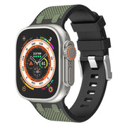 For Apple Watch 46mm / 49mm / 45mm / 44mm Kalebol Farmhouse Oak Silicone Strap(Black + Army Green)