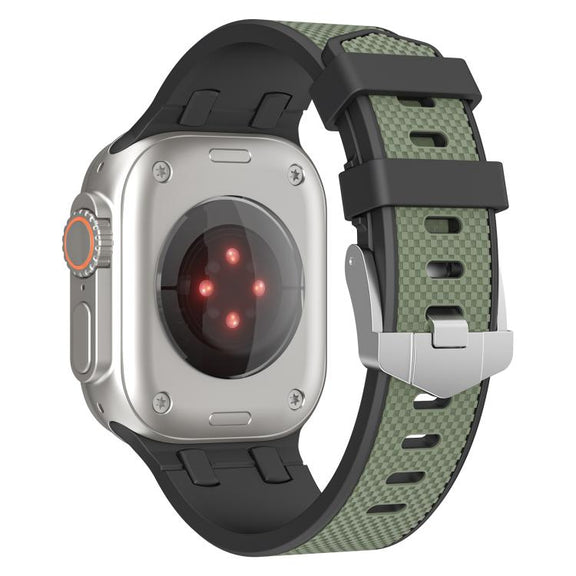 For Apple Watch 46mm / 49mm / 45mm / 44mm Kalebol Farmhouse Oak Silicone Strap(Black + Army Green)