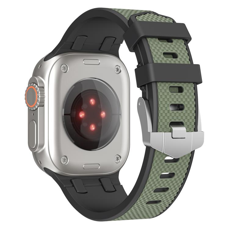 For Apple Watch 46mm / 49mm / 45mm / 44mm Kalebol Farmhouse Oak Silicone Strap(Black + Army Green)