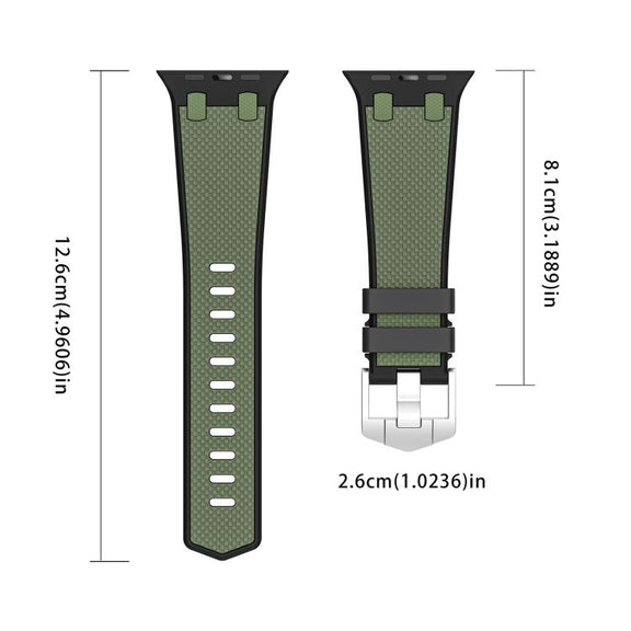 For Apple Watch 46mm / 49mm / 45mm / 44mm Kalebol Farmhouse Oak Silicone Strap(Black + Army Green)