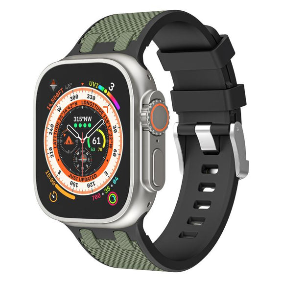 For Apple Watch 46mm / 49mm / 45mm / 44mm Kalebol Farmhouse Oak Silicone Strap(Black + Army Green)