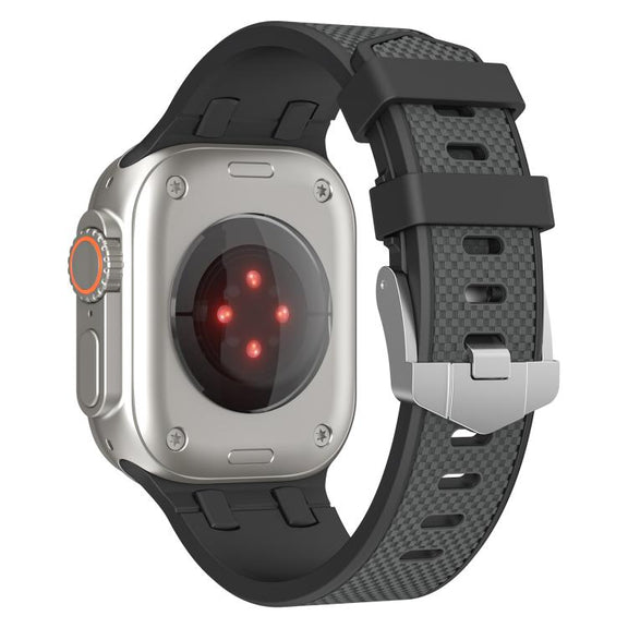For Apple Watch 46mm / 49mm / 45mm / 44mm Kalebol Farmhouse Oak Silicone Strap(Black + Coal Grey)