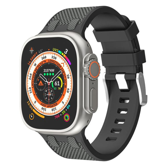 For Apple Watch 46mm / 49mm / 45mm / 44mm Kalebol Farmhouse Oak Silicone Strap(Black + Coal Grey)