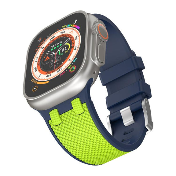 For Apple Watch 46mm / 49mm / 45mm / 44mm Kalebol Farmhouse Oak Silicone Strap(Blue + Lime Green)