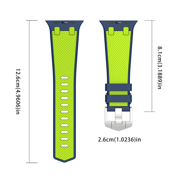 For Apple Watch 46mm / 49mm / 45mm / 44mm Kalebol Farmhouse Oak Silicone Strap(Blue + Lime Green)