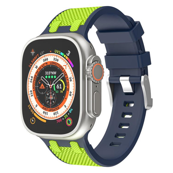For Apple Watch 46mm / 49mm / 45mm / 44mm Kalebol Farmhouse Oak Silicone Strap(Blue + Lime Green)