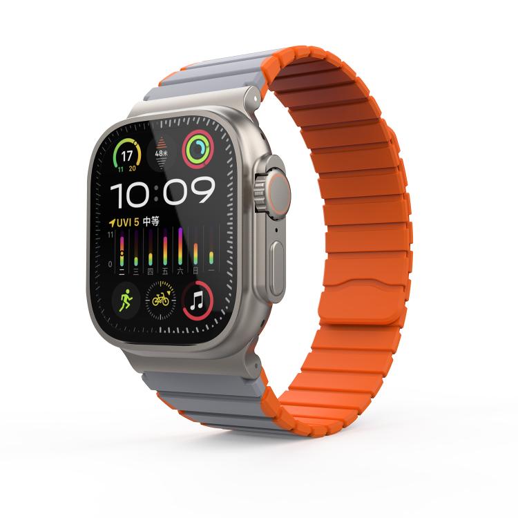 For Apple Watch 46mm / 49mm / 45mm / 44mm Kalebol Magnetic Silicone Strap(Grey Orange) - Watch Bands by Kalebol | Online Shopping South Africa | PMC TechLife | Buy Now Pay Later Mobicred