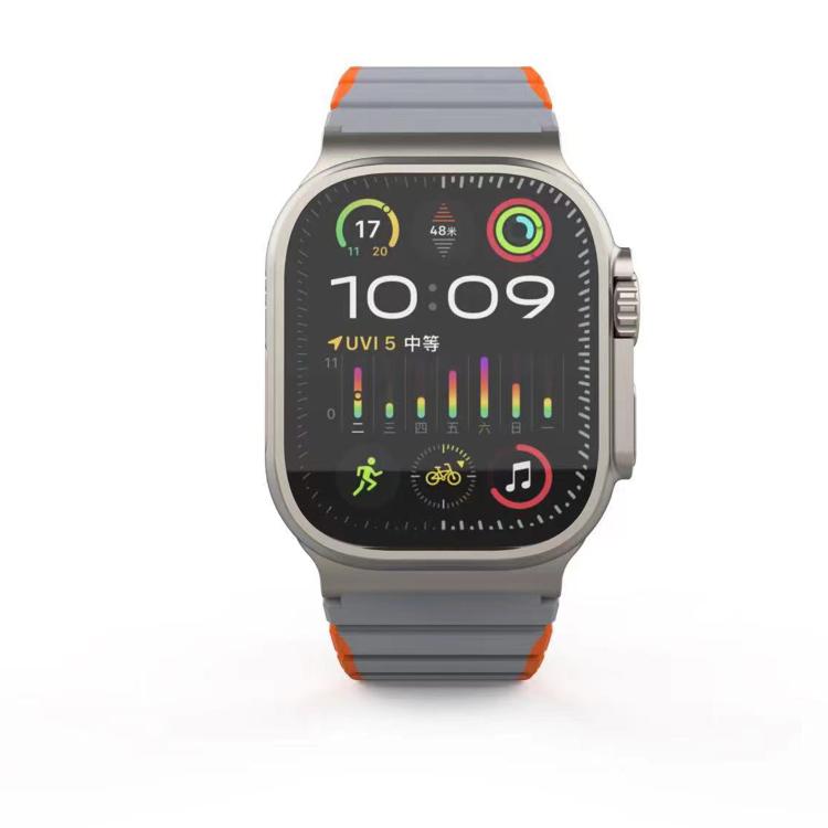 For Apple Watch 46mm / 49mm / 45mm / 44mm Kalebol Magnetic Silicone Strap(Grey Orange) - Watch Bands by Kalebol | Online Shopping South Africa | PMC TechLife | Buy Now Pay Later Mobicred