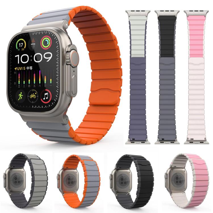 For Apple Watch 46mm / 49mm / 45mm / 44mm Kalebol Magnetic Silicone Strap(Grey Orange) - Watch Bands by Kalebol | Online Shopping South Africa | PMC TechLife | Buy Now Pay Later Mobicred