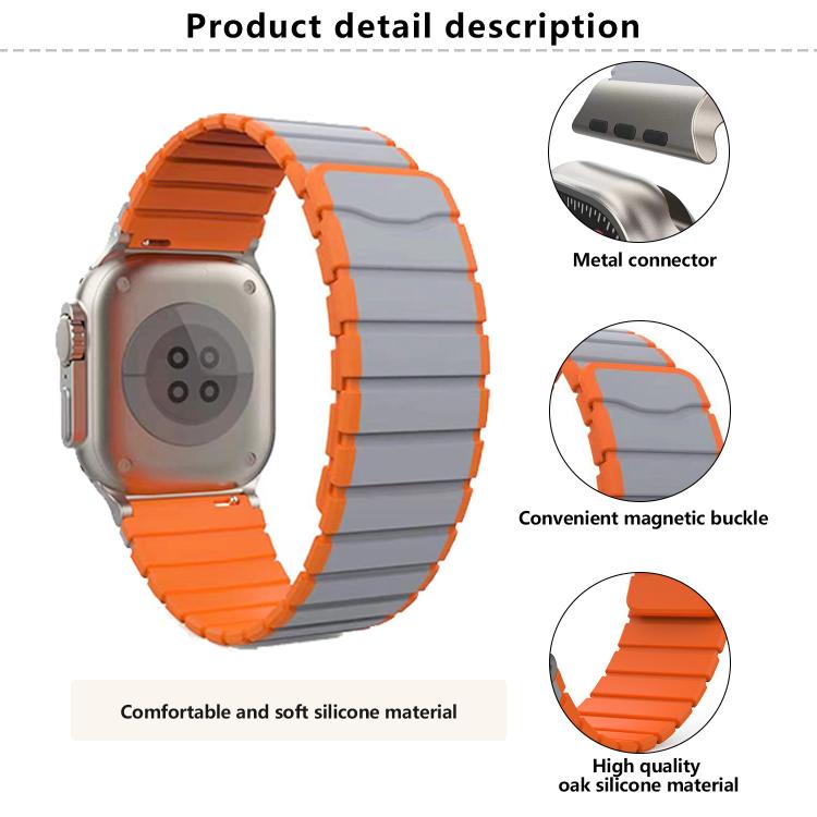 For Apple Watch 46mm / 49mm / 45mm / 44mm Kalebol Magnetic Silicone Strap(Grey Orange) - Watch Bands by Kalebol | Online Shopping South Africa | PMC TechLife | Buy Now Pay Later Mobicred