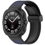 For Samsung Galaxy Watch Ultra 47mm / Ultra 2025 Kalebol Composite Silicone Folding Magnetic Buckle Watch Band(Dark Blue)