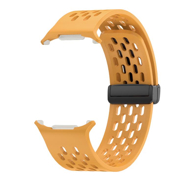 For Samsung Galaxy Watch Ultra 47mm Kalebol Porous Silicone Magnetic Watch Band(Yellow)