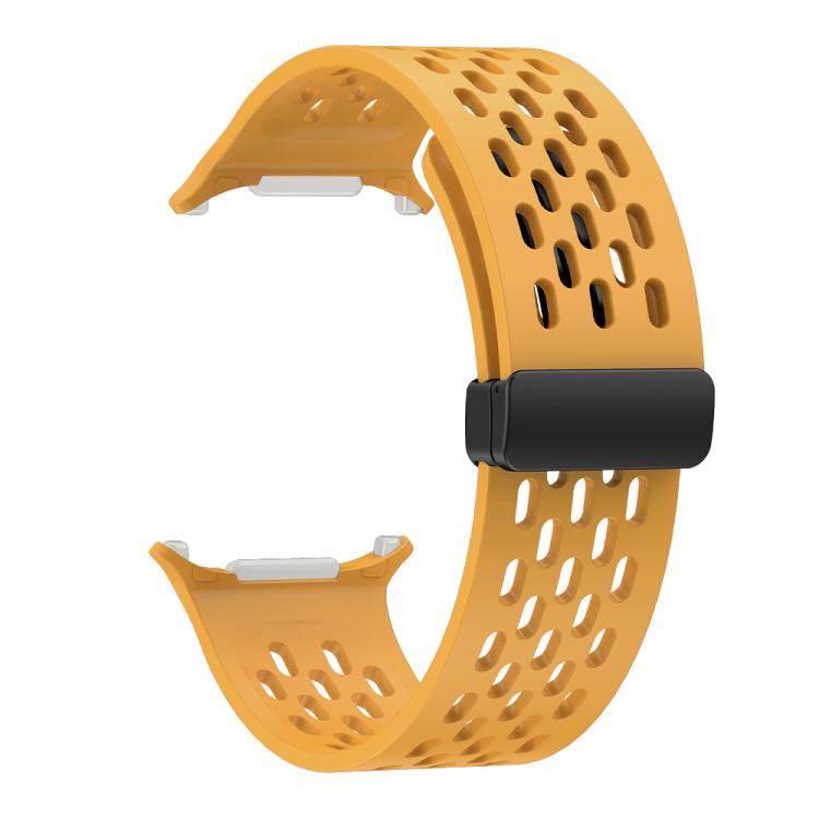 For Samsung Galaxy Watch Ultra 47mm Kalebol Porous Silicone Magnetic Watch Band(Yellow)