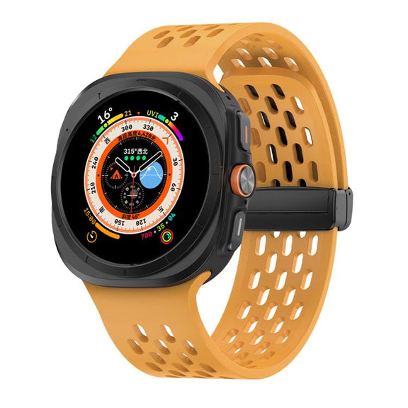 For Samsung Galaxy Watch Ultra 47mm Kalebol Porous Silicone Magnetic Watch Band(Yellow)