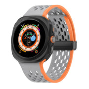 For Samsung Galaxy Watch Ultra 47mm Kalebol Porous Silicone Magnetic Watch Band(Grey Orange)