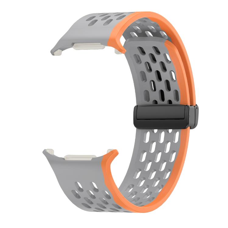 For Samsung Galaxy Watch Ultra 47mm Kalebol Porous Silicone Magnetic Watch Band(Grey Orange)