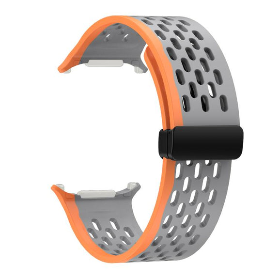 For Samsung Galaxy Watch Ultra 47mm Kalebol Porous Silicone Magnetic Watch Band(Grey Orange)