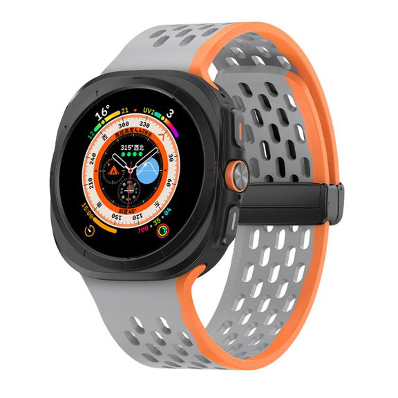 For Samsung Galaxy Watch Ultra 47mm Kalebol Porous Silicone Magnetic Watch Band(Grey Orange)