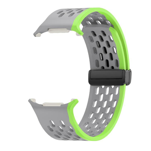 For Samsung Galaxy Watch Ultra 47mm Kalebol Porous Silicone Magnetic Watch Band(Grey Green)