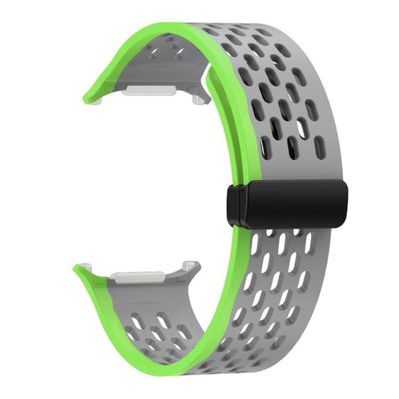 For Samsung Galaxy Watch Ultra 47mm Kalebol Porous Silicone Magnetic Watch Band(Grey Green)