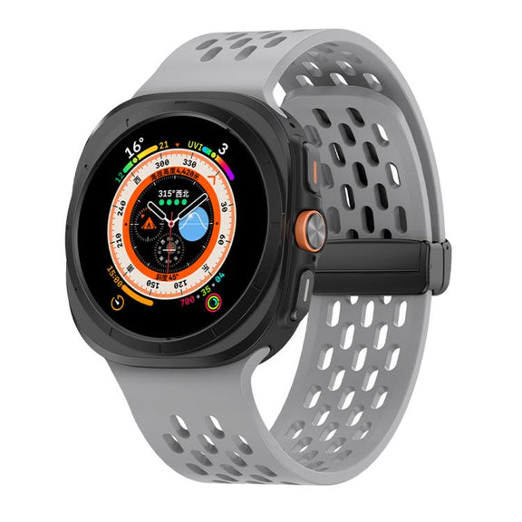 For Samsung Galaxy Watch Ultra 47mm Kalebol Porous Silicone Magnetic Watch Band(Grey)