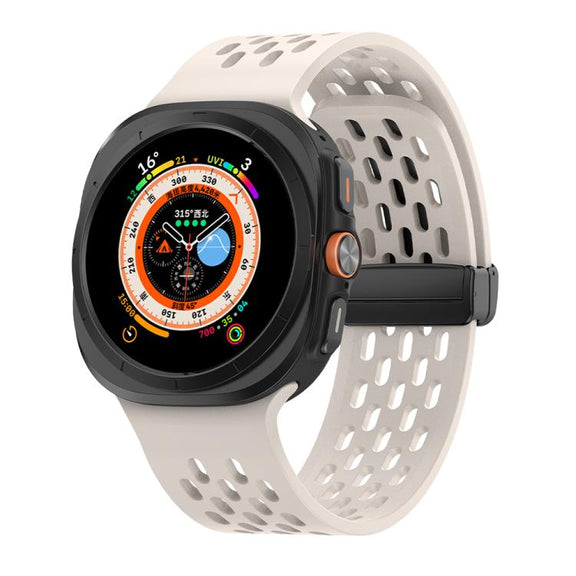 For Samsung Galaxy Watch Ultra 47mm Kalebol Porous Silicone Magnetic Watch Band(Starlight)