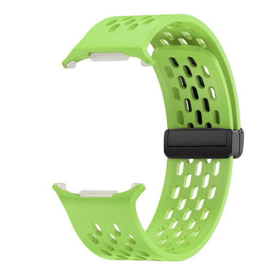 For Samsung Galaxy Watch Ultra 47mm Kalebol Porous Silicone Magnetic Watch Band(Fluorescent Green)