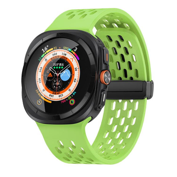 For Samsung Galaxy Watch Ultra 47mm Kalebol Porous Silicone Magnetic Watch Band(Fluorescent Green)
