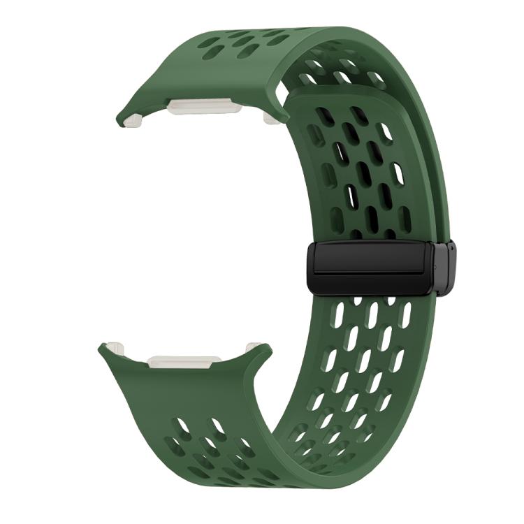 For Samsung Galaxy Watch Ultra 47mm Kalebol Porous Silicone Magnetic Watch Band(Field Green)