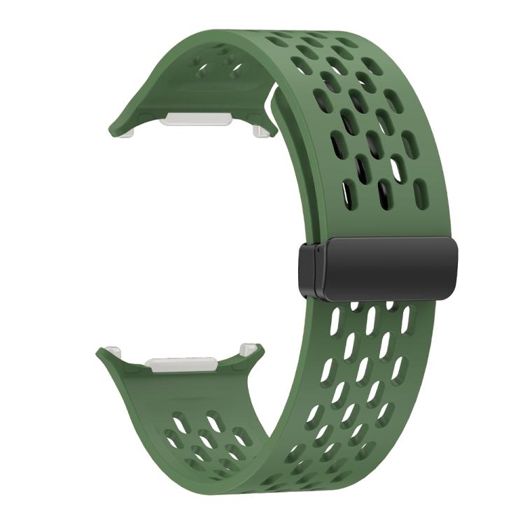 For Samsung Galaxy Watch Ultra 47mm Kalebol Porous Silicone Magnetic Watch Band(Field Green)