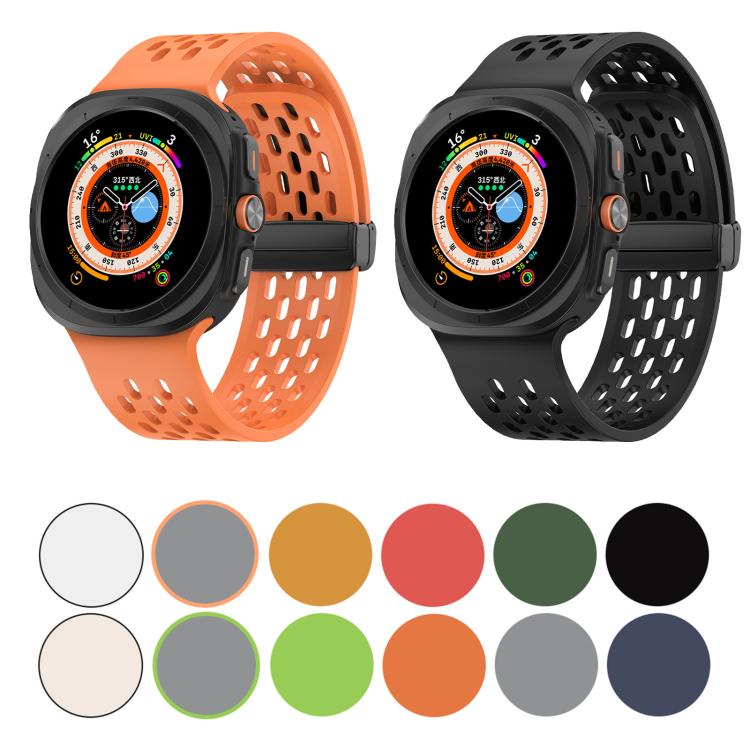 For Samsung Galaxy Watch Ultra 47mm Kalebol Porous Silicone Magnetic Watch Band(Grey)