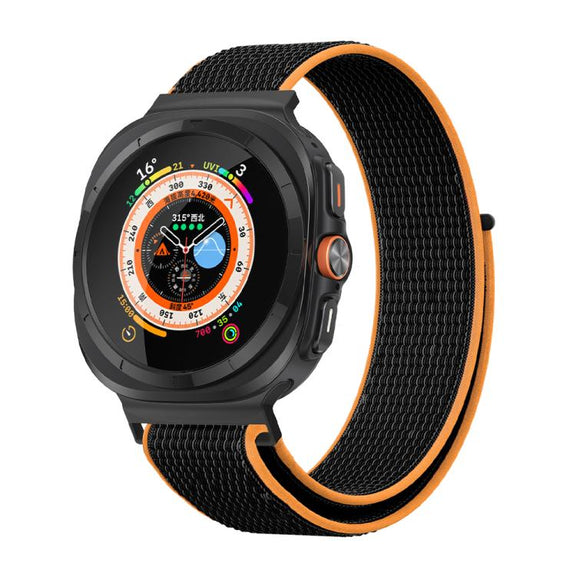 For Samsung Galaxy Watch Ultra 47mm Kalebol Quick Release Nylon Braided Watch Band(Black Orange)