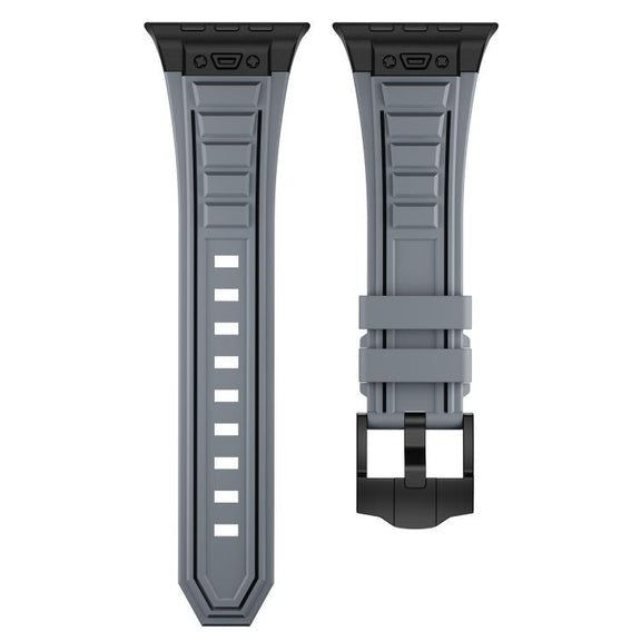 For Apple Watch 46mm / 49mm / 45mm / 44mm Kalebol High Stretch Silicone Armor Watch Band(Black Grey)